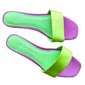 Coconuts by Matisse Shiloh Slide Sandals 8 Lime Lilac Satin Anthropologie
